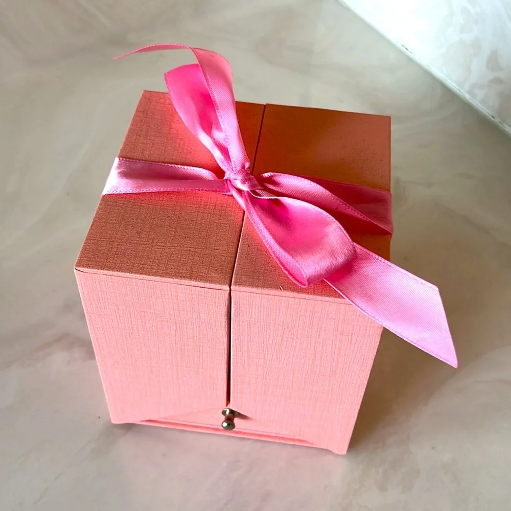 Pink Jewelry Gift Box with Ribbon and Pink Faux Rose inside
